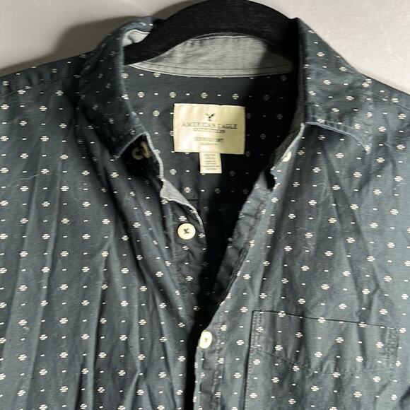 Men’s American Eagle Black and White Polka Dot Long Sleeve Button Down Shirt XS - Picture 3 of 10